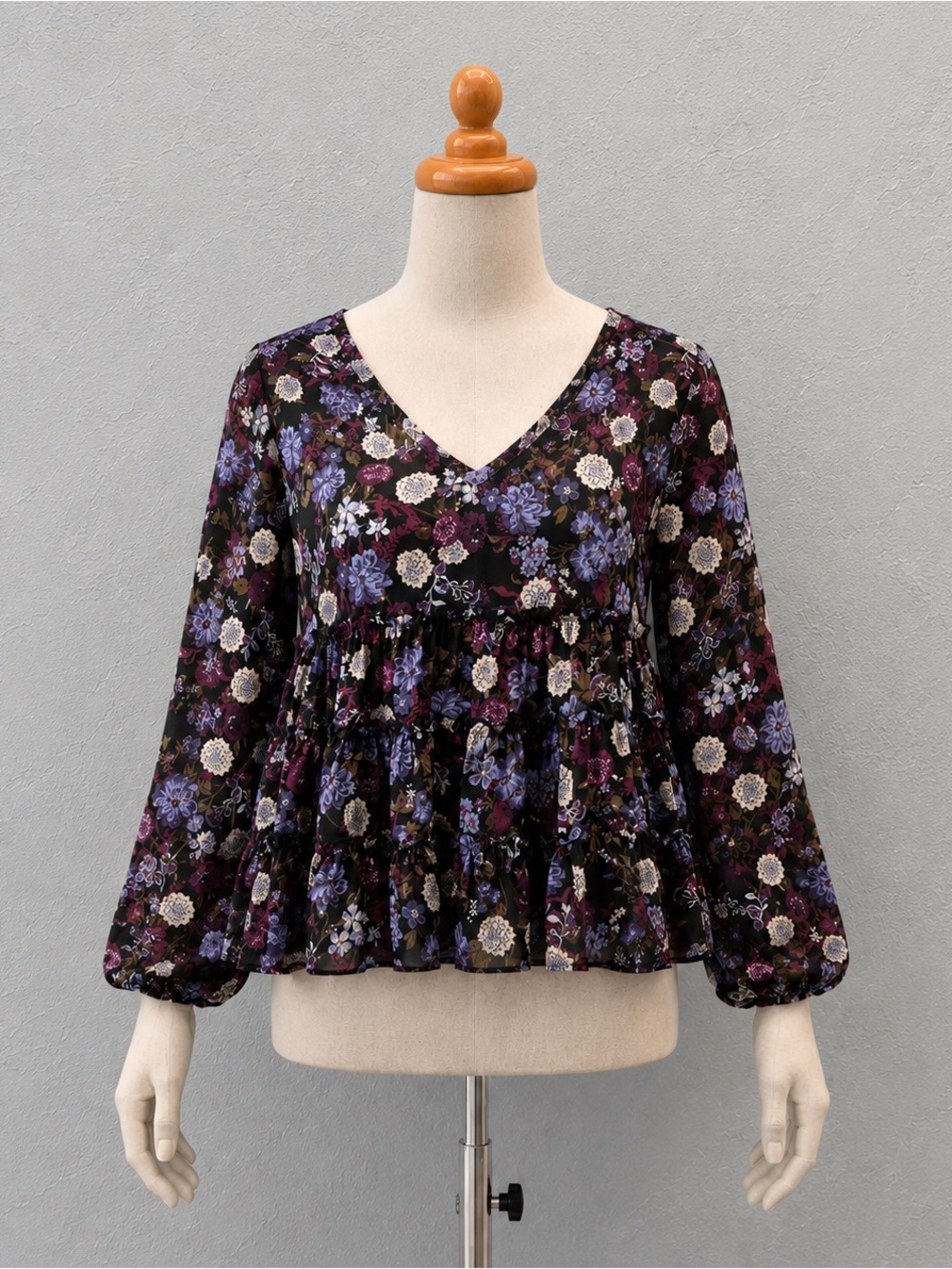 Coco Jaimeson Women’s Boho Floral Print Ruffle Blouse  V-Neck Tiered Peplum